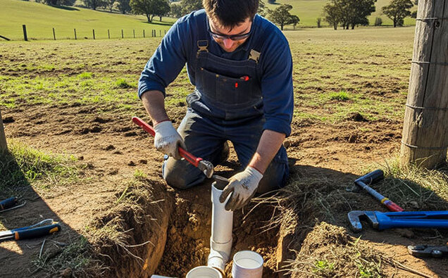 Plumber Installing Pipe Trench