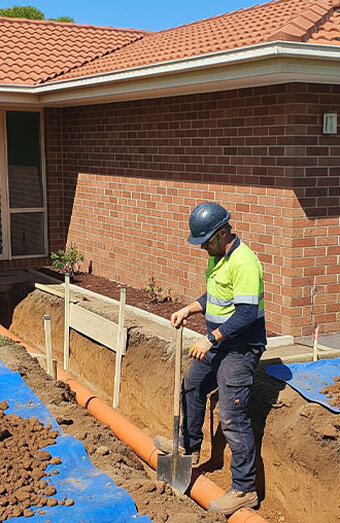 Plumber Laying Pipe Trench